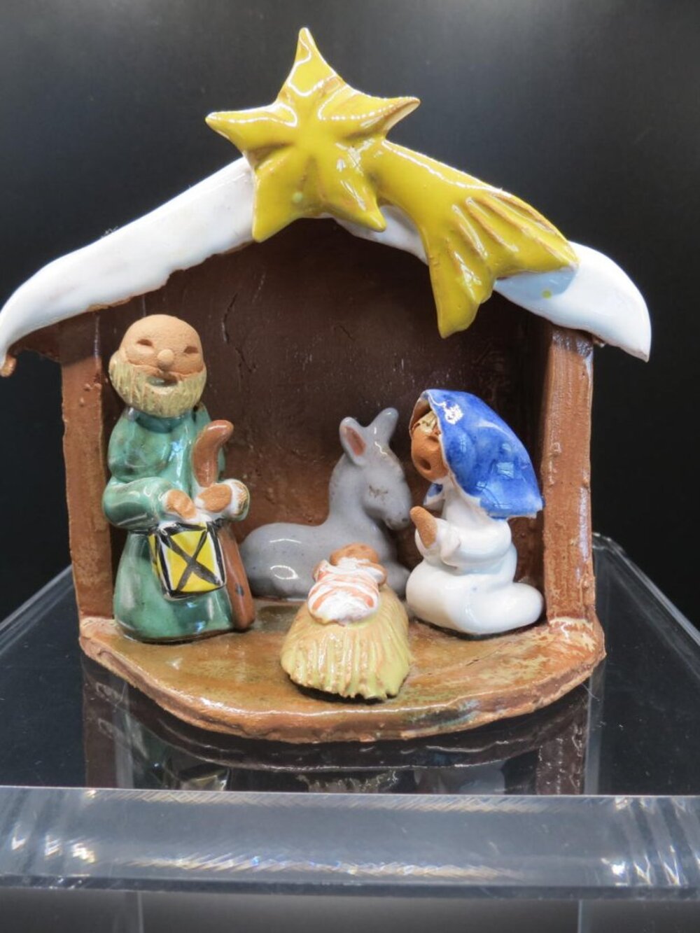 VTG Terracotta Nativity Creche Scene Glazed Pottery Christmas Manger Star
